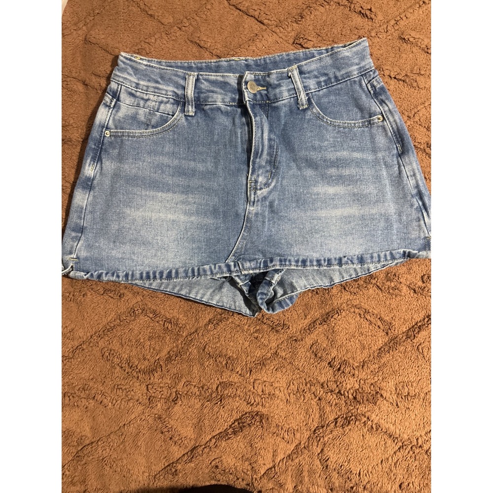 High Waisted Denim Skort Light Wash Blue‎ Size M Stretch Mini Skirt